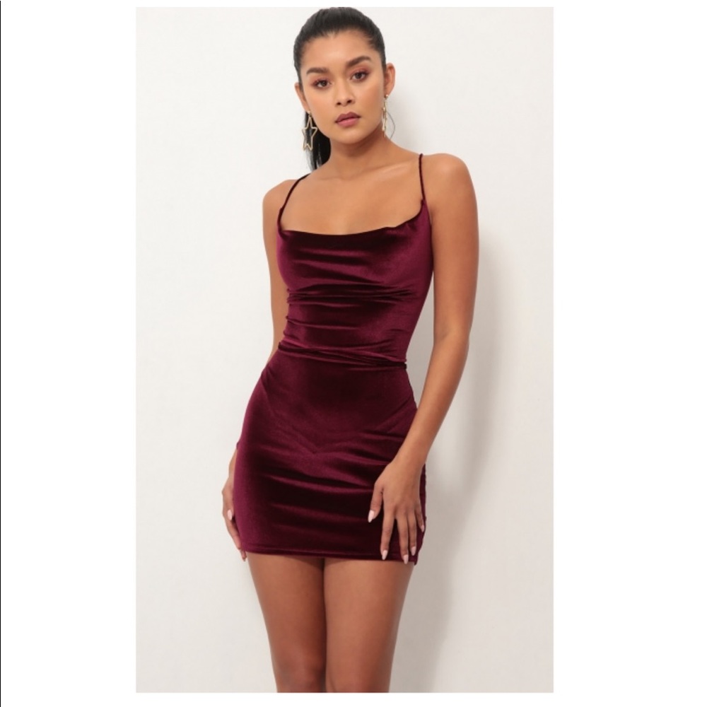 Red velvet mini dress